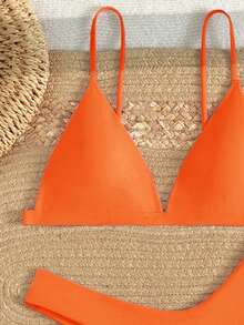 Swim Basics Solid Color Sexy Bikini Swimsuit For Beach Vacation - Orange - View 5