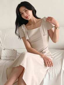 DAZY Women's Solid Color Fashionable Date Party Mid-Length Dress Sundress Summer - Khaki - View 4