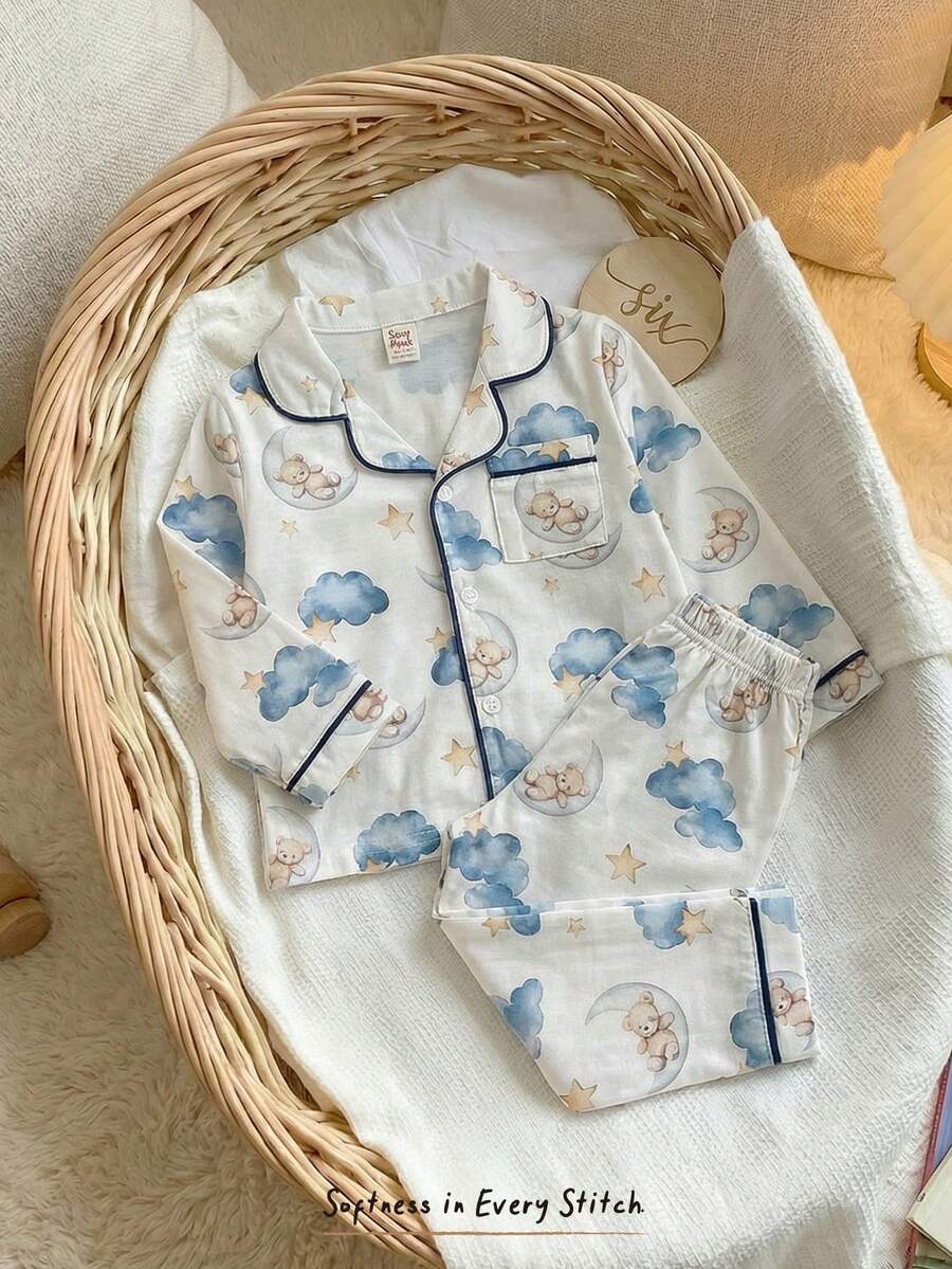 Cozy Pixies 2pcs Baby Boy Cartoon Animal Print Soft Knit Cardigan Jacket And Elastic Waist Pants Set Toddler Sleep Wear Pajama Baby Set Boy Pajamas Set Baby Pj Set Baby Boy Sleep Set Baby Boy Pajama Set - Multicolor - View 1