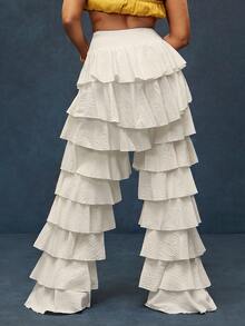Vixey 100% Cotton High Waist Shirred Back Tiered Ruffle Pants - White - View 4