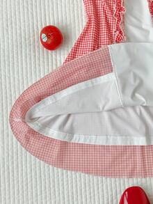 SHEIN Comfortcana Đầm ngắn kẻ caro trang trí nơ dành cho nữ, thích hợp cho các buổi hẹn hò và tiệc tùng. - Đỏ - Xem 8