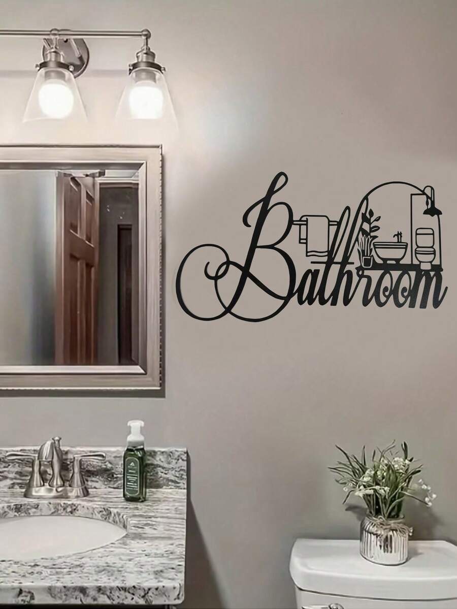 1PC Minimalist Metal Bathroom Sign, Iron Metal Wall Art, Classic Style, Suitable For Home Decor, Office, Bedroom, Yard, Kitchen, Bathroom Decor, Housewarming Gift, Removable & Reusable Bathroom Wall Hanging - Multicolor - View 1