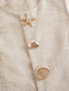 Ellevyn Top elegante sin mangas para mujer con botones de conchas y estrellas - Albaricoque - Ver 4