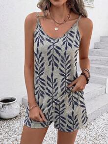 EMERY ROSE Women's Leaf Print Camisole Top And Drawstring Waist Shorts Casual 2-Piece Set - Multicolor - View 4