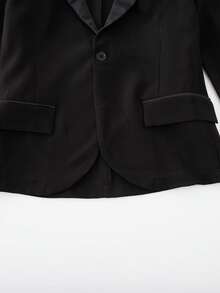 4pcs Teen Boy High-End Elegant Stylish Fashion Banquet Business   Stage Performance Host Four-Seasons Gentleman Suit Set. Blazer + Fitted Vest + Pure White Long Sleeve Shirt + Casual Pants, Suitable For Dinner Party, Hosting, Stage Show, Gathering, Runway, Christening, BusinessWedding,Prom,Graduation Black Suit - Black - View 7