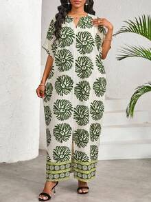 SHEIN Lady Đầm nữ in họa tiết toàn thân, thích hợp cho kỳ nghỉ, phong cách thường ngày. - màu xanh lá - Xem 5