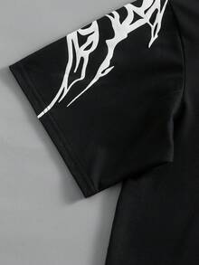 PAVTROS 男士街头风流行暗黑街头泡泡印花T恤，3D泡泡效果，适合户外音乐节、日常穿着、朋友聚会、送给男友/老公的礼物、周年纪念礼物，黑色宽松T恤，男士黑色图案T恤，男士火焰T恤，男士哥特T恤，男士动漫T恤 - 黑色 - 查看 5