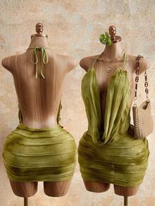 Mistrie Vestido de verano con escote pronunciado, sin mangas y espalda descubierta - Multicolor - Ver 1