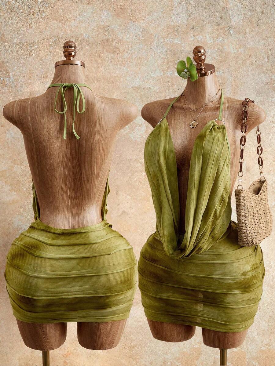 Mistrie Vestido de verano con escote pronunciado, sin mangas y espalda descubierta - Multicolor - Ver 1