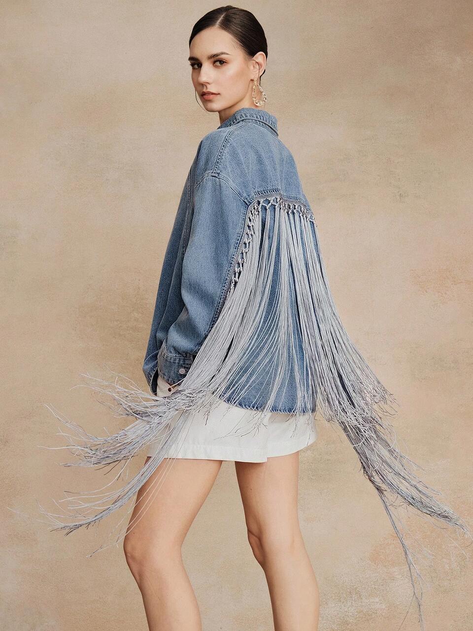 Anewsta Women's Elegant Romantic Fringe Trim Long Sleeve Shirt, Suitable For Parties, Vacations, Casual Wear, Spring/Summer
