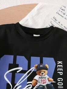 SHEIN Genkimix Kids 2件套男童休闲牛仔熊刺绣短袖T恤和短裤套装，适合日常休闲、运动、上学、户外活动、夏季穿着 - 彩色 - 查看 5