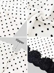 SHEIN PariChic 女士杏色黑色波点中长裙。波点设计，常规腰线，黑色蕾丝饰边。弹性腰带，穿着舒适。可单穿，也可内搭衬裙，或打造性感迷人的造型。是春夏的完美单品，尽显温柔优雅的气质。两件套女裙，夏季半身裙套装，黑白半身裙，度假装扮，蕾丝两件套，蕾丝半身裙，短裙，波点半身裙，女士半身裙。 - 杏色 - 查看 5