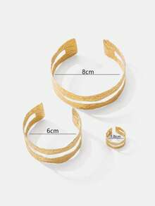 Lumivelle 1set European & American Fashion Hollow Asymmetrical Shape Bangle Bracelet And Ring Set For Women - Gold - View 5