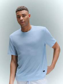 Driftmere Loose Men Solid Waffle Knit Round Neck Casual T-Shirt, Summer, Couple Things - Baby Blue - View 1