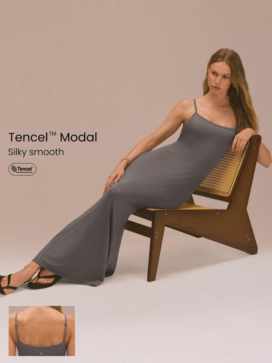 GLOWMODE 莫代尔鱼尾吊带长裙，可调节肩带，日常休闲连衣裙，派对礼服，长款礼服，舞会礼服 - 灰色 - 查看 1