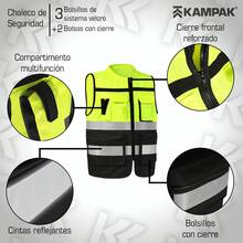 KAMPAK KW553 高能见度反光背心，带多功能口袋和加固扣件，适用于工作、食品和工业场所。 - negro - 查看 10