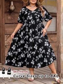 SHEIN CURVE+ Đầm dự tiệc dành cho nữ, cỡ US22, chất liệu vải thêu họa tiết cây cỏ, phong cách Bohemia, chất liệu bền chắc, thích hợp cho lễ hội âm nhạc, kỳ nghỉ biển. - màu đen - Xem 9