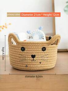 Woven Storage Basket Cat Shape Remote Control Organizer Desktop Cosmetic Holder Multifunctional Catchall Tray - Multicolor - View 10