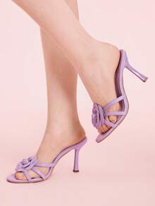 CUCCOO DOLLMOD 女士花卉装饰细高跟凉鞋，优雅浪漫绿色女士连衣裙凉鞋，适合茶会、约会、时尚派对、正式场合 - 紫色 - 查看 2