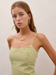 Nöista Mini Dress In Striped Fabric With Squared Neckline With Adjustable Straps On Back. Summer, Spring, Holiday, Festival, Vaccay Look. - Green - View 3