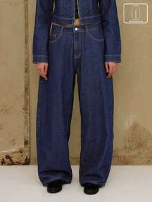 COUREZ Pantalones de tiro bajo con lavado azul medio/Ropa de otoño e invierno Y2K para mujeres, conjunto de 2 piezas lindo para salir, atuendos para fiestas, Año Nuevo - Azul lavado oscuro - Ver 1