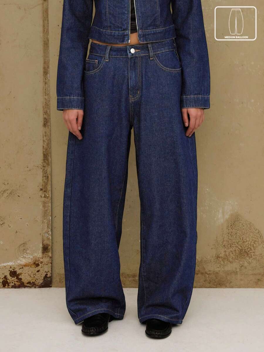 COUREZ Pantalones de tiro bajo con lavado azul medio/Ropa de otoño e invierno Y2K para mujeres, conjunto de 2 piezas lindo para salir, atuendos para fiestas, Año Nuevo - Azul lavado oscuro - Ver 1