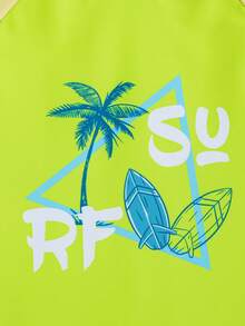 SHEIN Young Boy Palm Tree Letter Print Raglan Sleeve Swimsuit Set - Multicolor - View 6