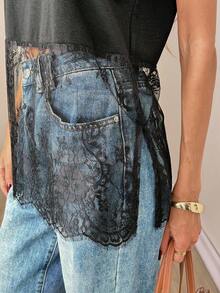 Easowa Women's Cotton Crew Neck Sleeveless Lace Hem Tank Top, Spring/Summer Black Summer Top Sleeveless Tops Casual Tops Women Summer Summer Outfit For Women - Black - View 7