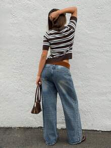 Muchica Women's Striped Casual Versatile Daily Wear Knit Short Sleeve Top - Multicolor - View 2