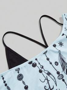EMERY ROSE Plus Size Feather Printed Camisole Short Sleeve T-Shirt Graphic Tees Women Tops - Multicolor - View 3