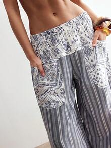 Bohemela Women's Casual Printed Loose Woven Pants Boho Pants For Women Wide Leg Pants Woman Pants For Women Casual - Blue - View 6