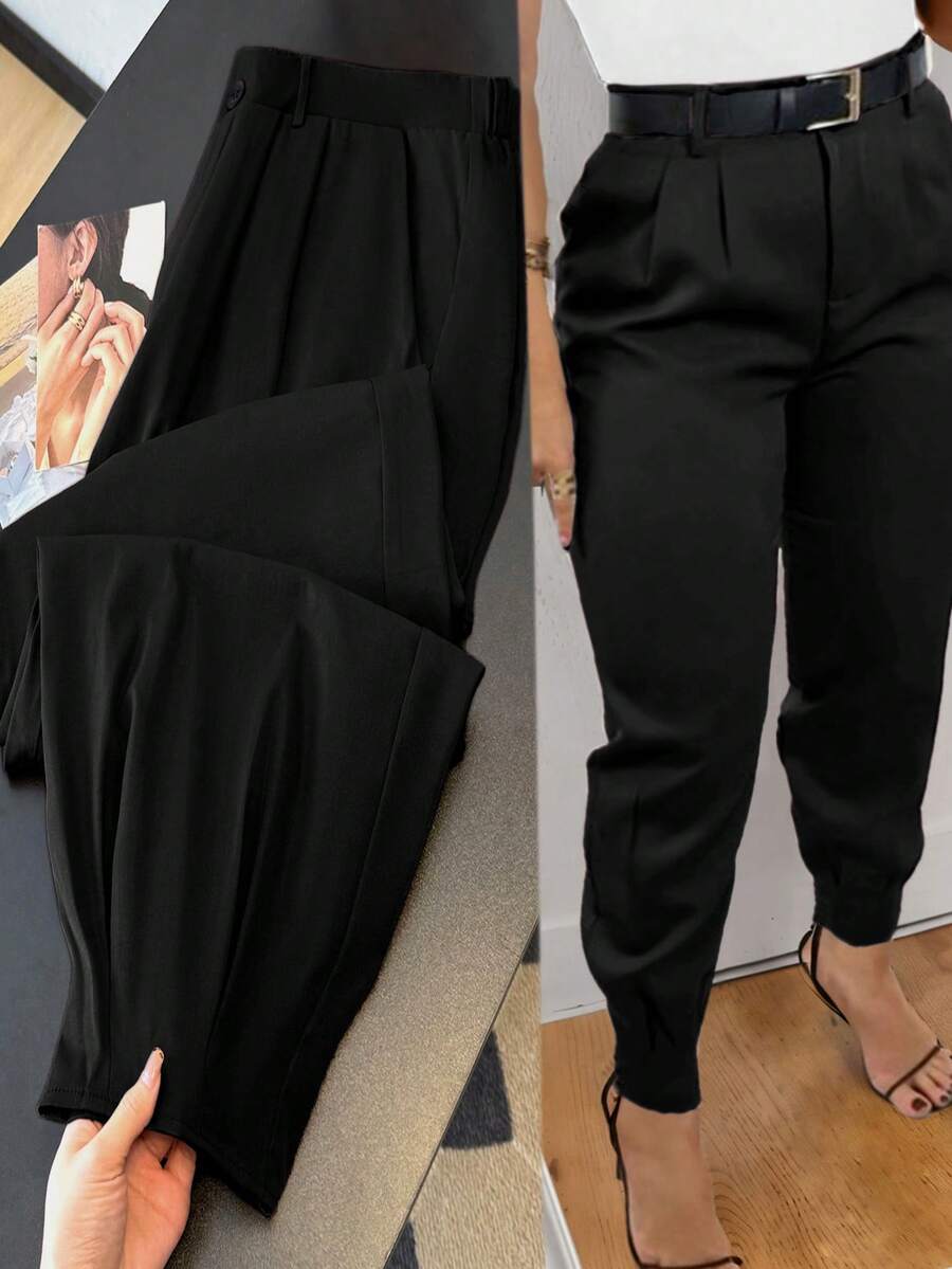 大码女士优雅收腰酒红色时尚西装裤，适合办公室通勤、春夏度假等场合，优雅百搭，也适合毕业典礼、情人节、音乐节、母亲节、万圣节、感恩节、复活节、国庆节、晚宴、约会派对、婚礼季、户外郊游等场合。 - 黑色 - 查看 1