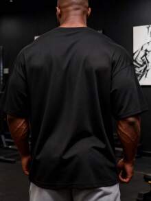 GymBeat 男士圆领字母印花休闲百搭日常穿着及运动T恤 - 黑色 - 查看 2