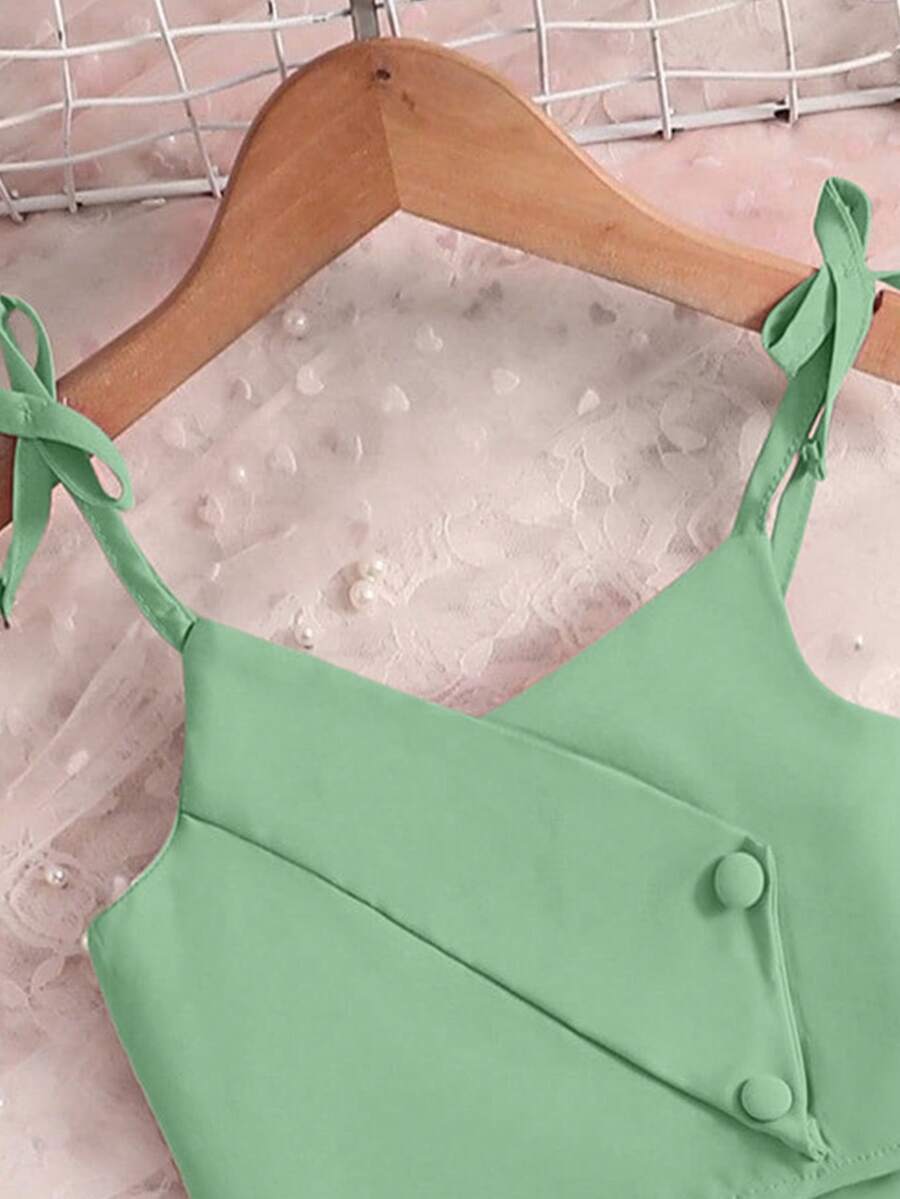 Elladie kids 2 Stück/Set Kleinkind Mädchen Mode Fliege Top und Anzughose, geeignet für den täglichen Gebrauch und den Urlaub, Sommer - Grün - Übersicht 1