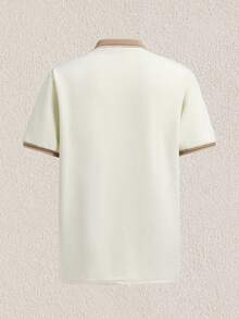 Mercer Haus 男士杏色条纹 Polo 衫，带拉链细节，适合网球和高尔夫运动，拉链纹理 Polo 衫，复古风格，适合在夏威夷享受夏季热带假期。 - 杏色 - 查看 2