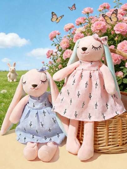 POKOJA LAND 13.7英寸毛绒玩具兔子玩偶，柔软聚酯纤维填充动物，宠物软玩偶，可爱家居装饰，派对装饰，适合作为睡前伴侣和旅行伙伴，圣诞节和复活节礼物