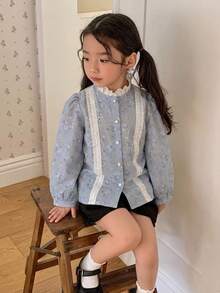 DAZY Girls Long Sleeve Shirt, Young Girl Fall Clothes - Blue - View 1