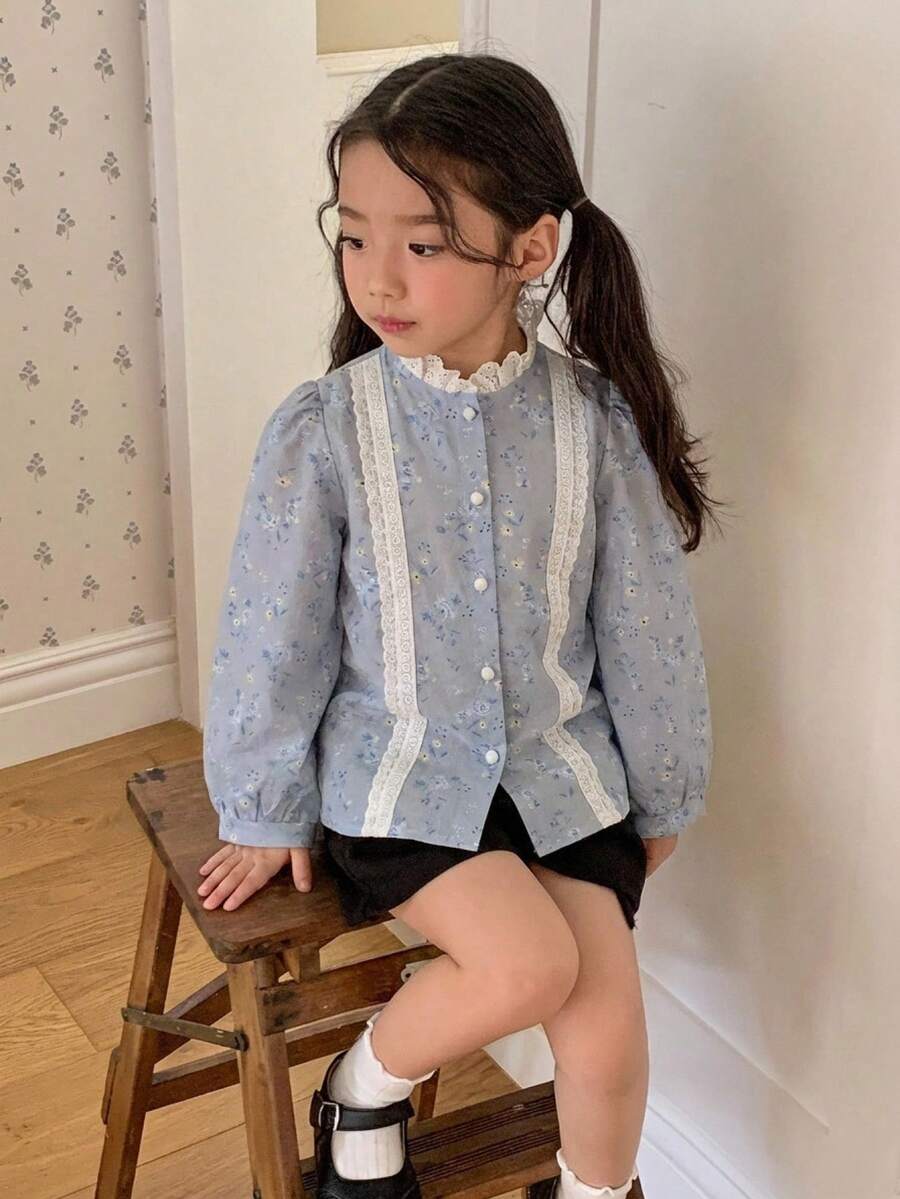 DAZY Girls Long Sleeve Shirt, Young Girl Fall Clothes - Blue - View 1