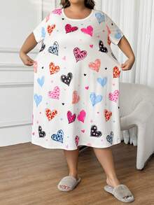 SHEIN CURVE+ Curve Plus 红色心形印花长裙，情人节 - 彩色 - 查看 9