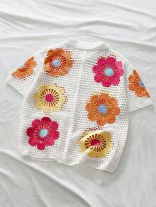 AXEPEAK 男士度假休闲撞色镂空针织开衫 - 白色 - 查看 2