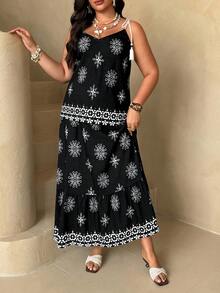 Ceyna Ensemble 2 pièces Débardeur et Jupe à imprimé floral grande taille, Code de réduction d'été Ycv9w pour robe femme, Robe Zanzea pour femmes, Robe de yacht, Robe de discussion pour femmes, Robes portefeuille pour dames, Tenues de vacances pour femmes, Robe de plage, Vêtements de vacances pour femmes, Tenue d'été pour femmes grande taille - Noir - Voir 7
