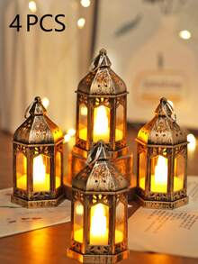 1/4个复古LED灯笼，适用于婚礼装饰，灯笼内含闪烁蜡烛，电池供电，适合婚礼、节日、悬挂式小灯、圣诞派对装饰、感恩节装饰、秋季装饰、丰收节装饰、房间装饰、卧室装饰、圣诞树装饰灯笼 - 銅色 - 查看 16