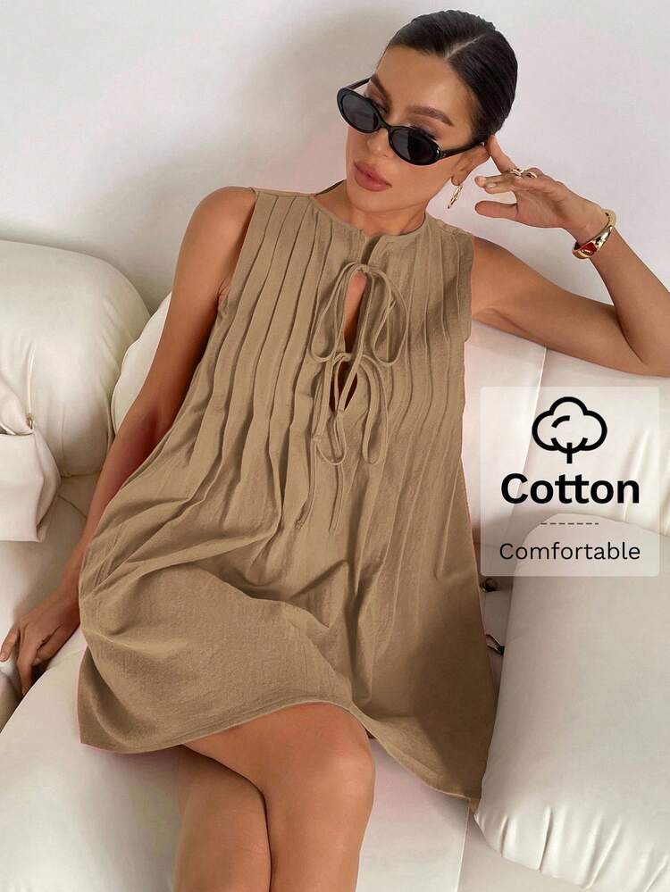 Women Mini Dresses - 卡其色 - 查看 7