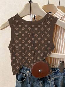 Franclia 女士修身圆领背心，饰有花卉图案和标语熊印花 - 彩色 - 查看 2