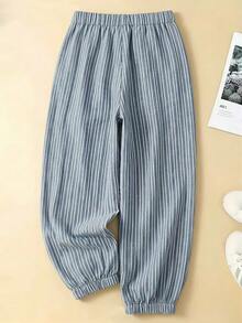 SHEIN LUNE CURVE Plus Size Retro Striped Casual Jogger Pants - Blue - View 2