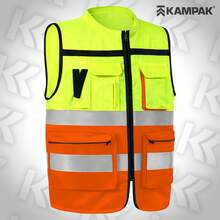 KAMPAK KW553 高能见度反光背心，带多功能口袋和加固扣件，适用于工作、食品和工业场所。 - naranja - 查看 6