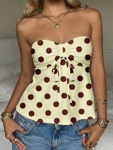 CovetEZ Women's Halter Tie Bow Polka Dot Print Chic Crop Top, Suitable For Summer, Beach, Date, Outing - Multicolor - View 4