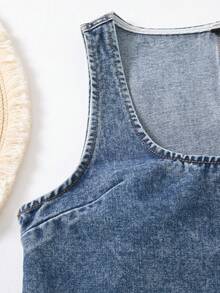 Comfortcana 女士圆领无袖休闲牛仔连衣裙，带双口袋 - 中等水洗藍 - 查看 3