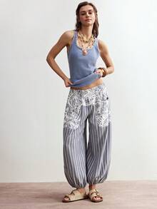 Bohemela Women's Casual Printed Loose Woven Pants Boho Pants For Women Wide Leg Pants Woman Pants For Women Casual - Blue - View 7