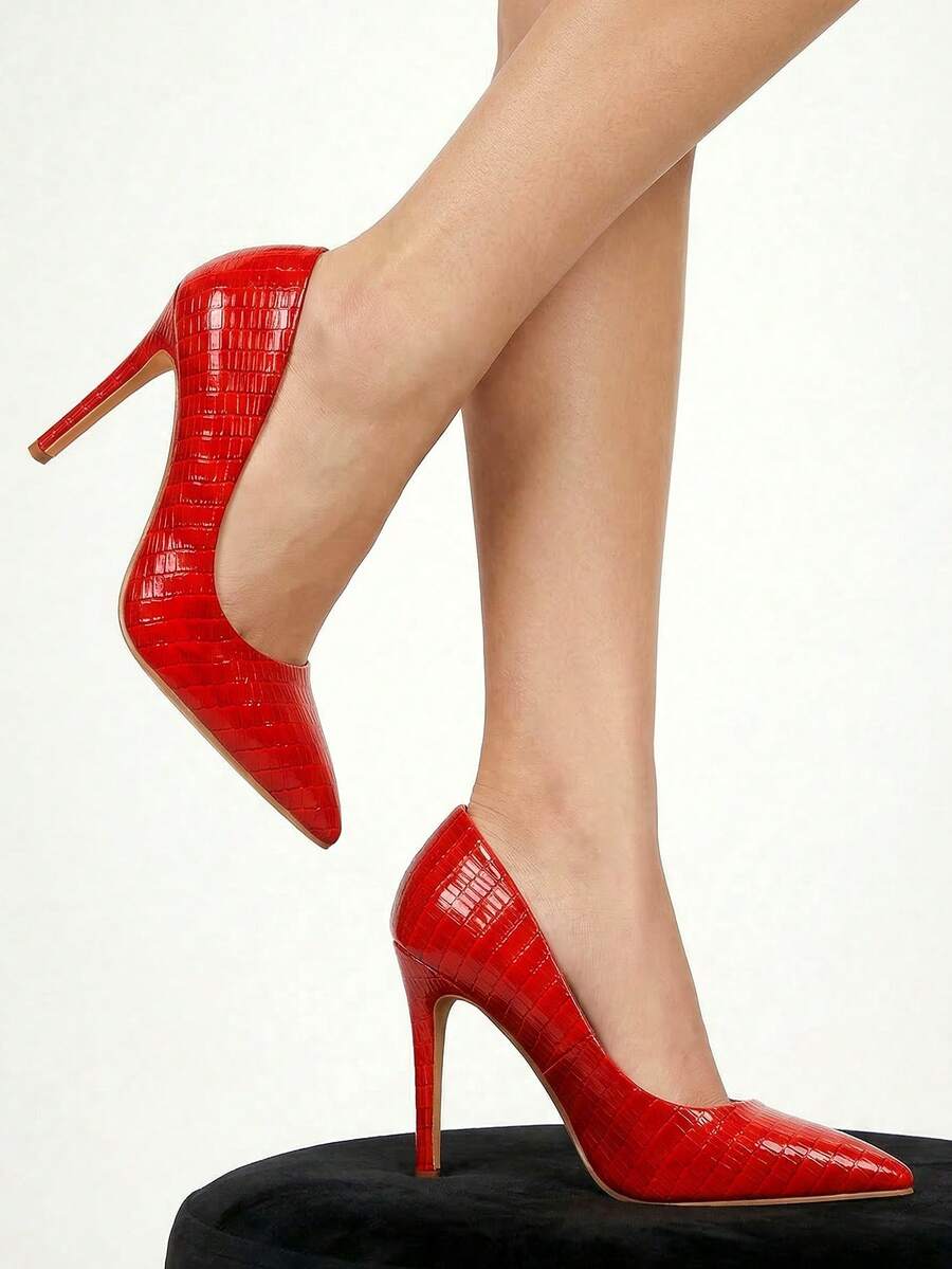 Glitzique 1pair Women's Red Pointed-Toe High Heel Pumps, Sexy Ladies Stilettos,Elegant Spring Shoes Summer Shoes - Red - View 1